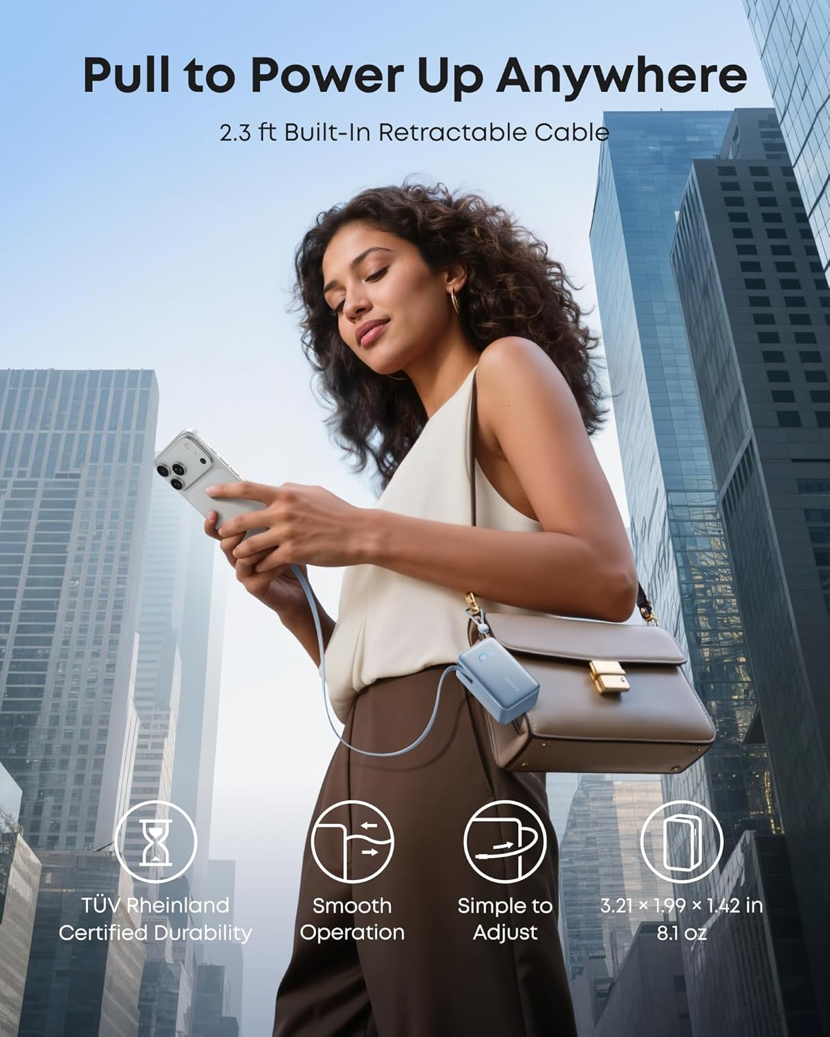Anker Nano Extern Batteri, 10000mAh, 45W, QC + PD, 1 x USB-A - 2 x USB-C, Blå