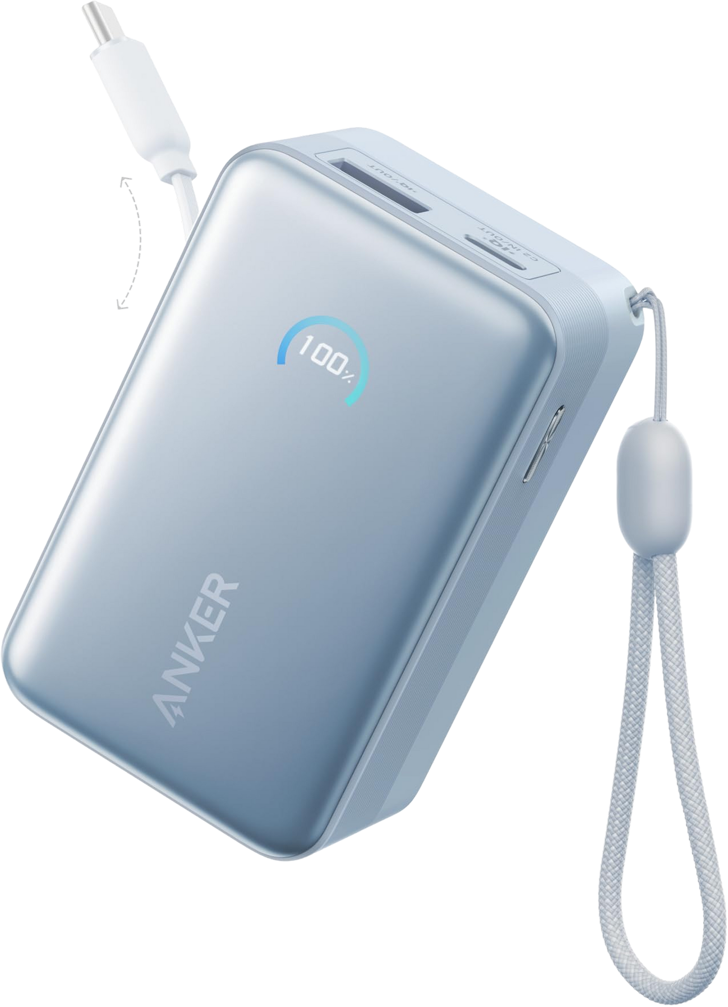 Anker Nano Extern Batteri, 10000mAh, 45W, QC + PD, 1 x USB-A - 2 x USB-C, Blå