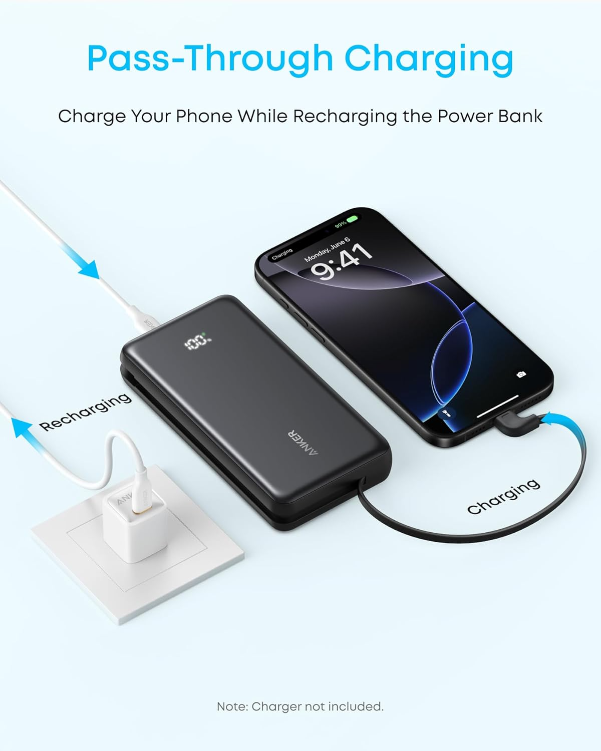 Externt batteri Anker Zolo, 10000mAh, 22.5W, QC + PD, 1 x USB-A - 2 x USB-C, Svart A110DH11