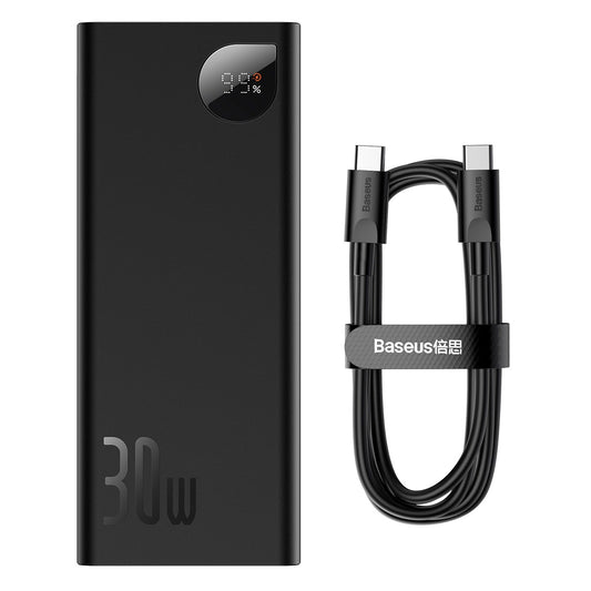 Baseus Adaman Externt batteri, 20000mAh, 30W, QC + PD, 1 x USB-C - 2 x USB-A, Svart PPAD030001 PPAD030001