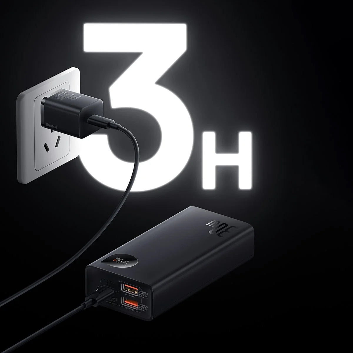 Extern batteri Baseus Adaman2, 10000mAh, 30W, QC + PD, 1 x USB-C - 2 x USB-A, Svart PPAD040101