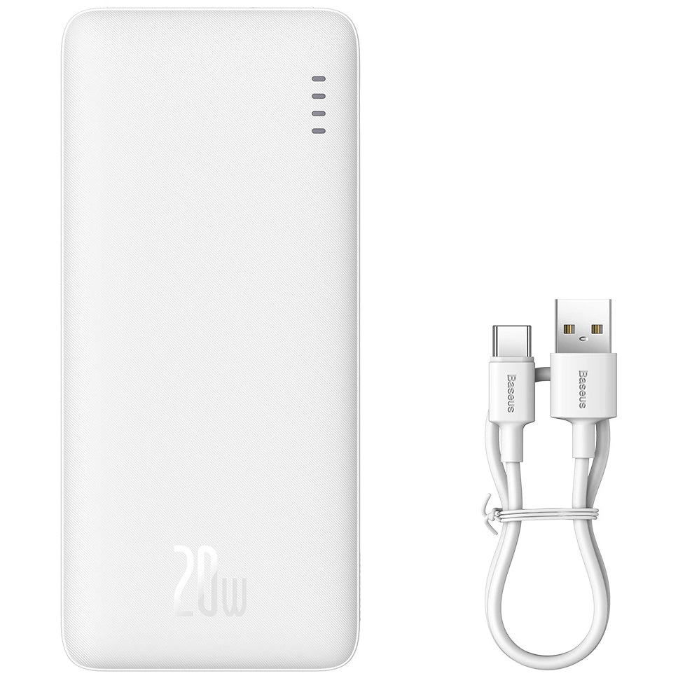 Extern batteri Baseus Airpow, 10000mAh, 20W, QC + PD, 1 x USB-A - 1 x USB-C, Vit