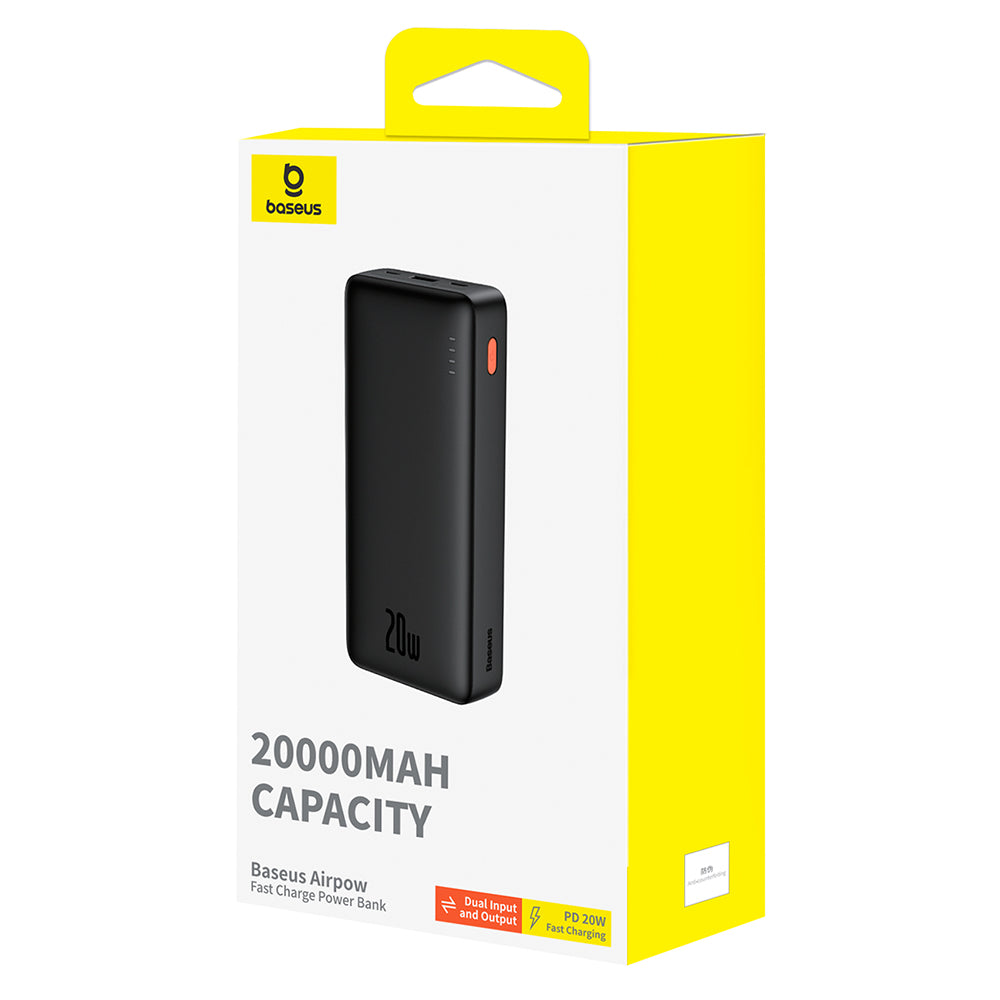 Extern batteri Baseus Airpow, 20000mAh, 20W, QC + PD, 1 x USB-A - 1 x USB-C, Svart P10022804113-00