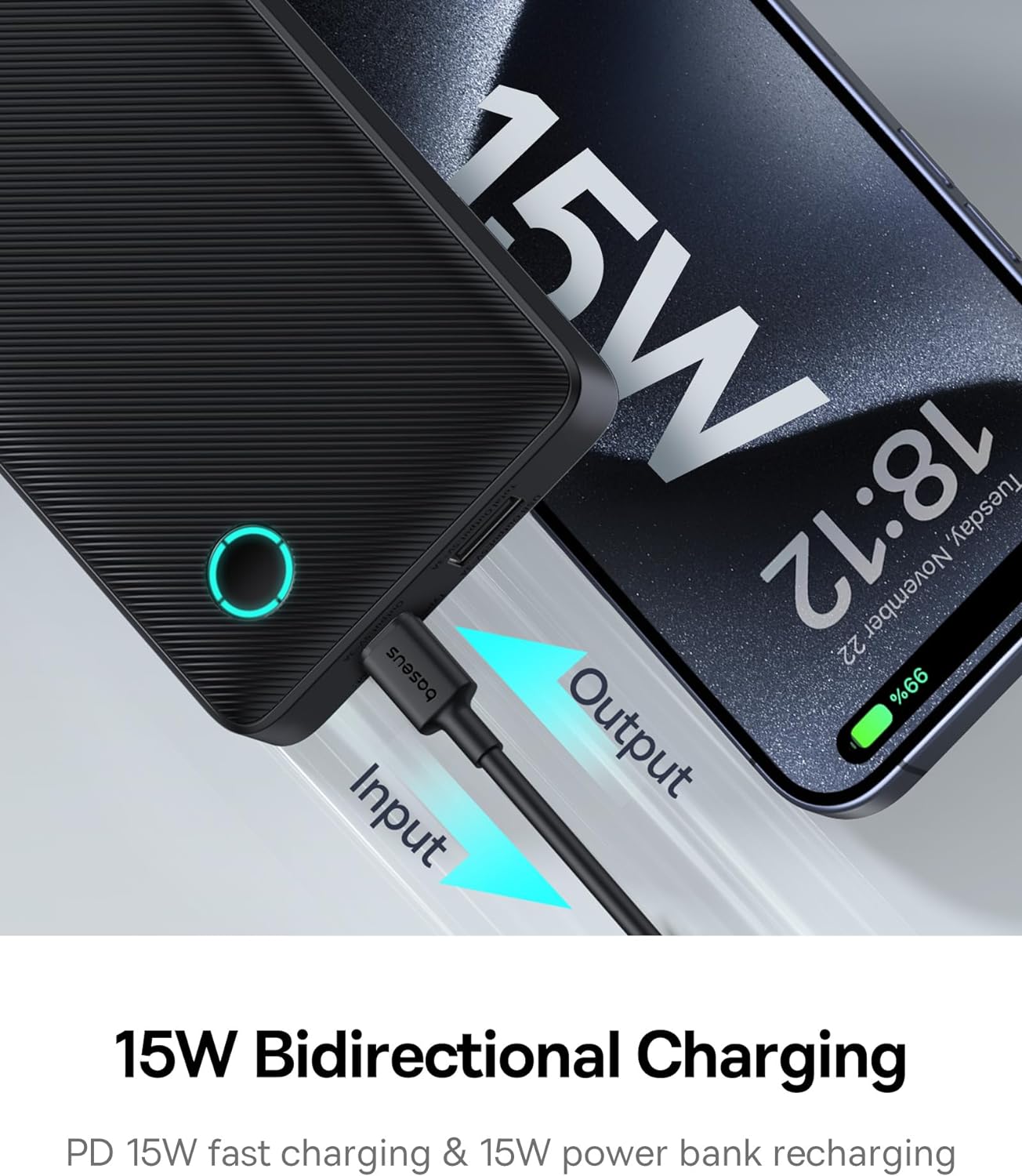 Baseus Airpow Lite Externt batteri, 10000mAh, 15W, 1 x USB-A - 1 x USB-C, Svart P10067500123-00