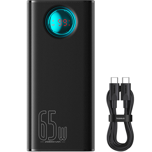 Extern batteri Baseus Amblight Digital Display, 26800mAh, 65W, QC + PD, 1 x USB-C - 4 x USB-A, Svart P10022402113-00