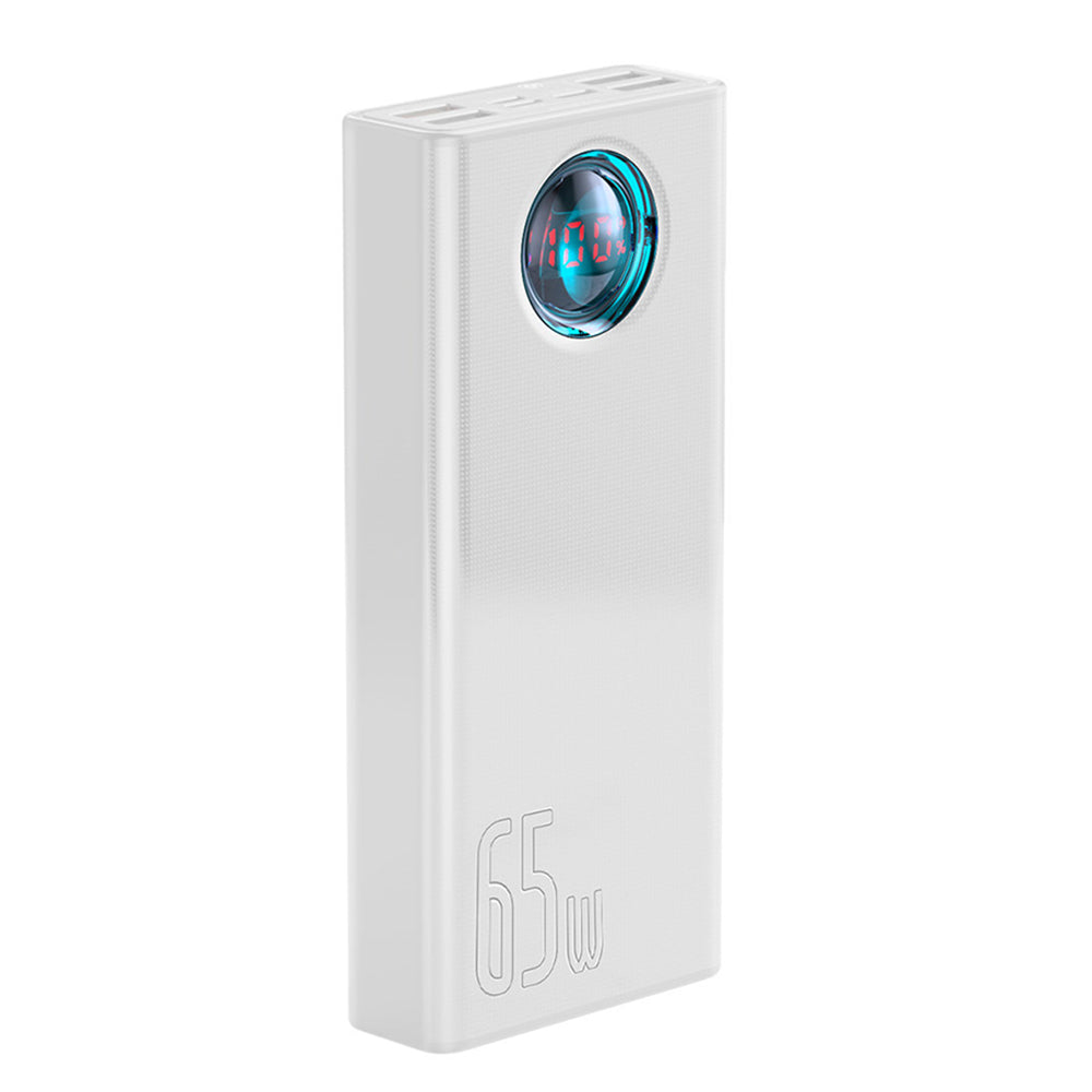 Extern batteri Baseus Amblight Digital Display, 30000mAh, 65W, QC + PD, 1 x USB-C - 4 x USB-A, Vit PPLG000102