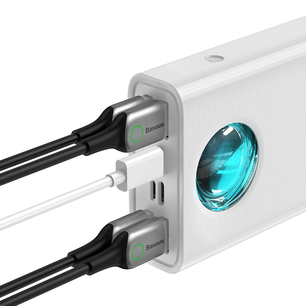 Extern batteri Baseus Amblight Digital Display, 30000mAh, 65W, QC + PD, 1 x USB-C - 4 x USB-A, Vit PPLG000102