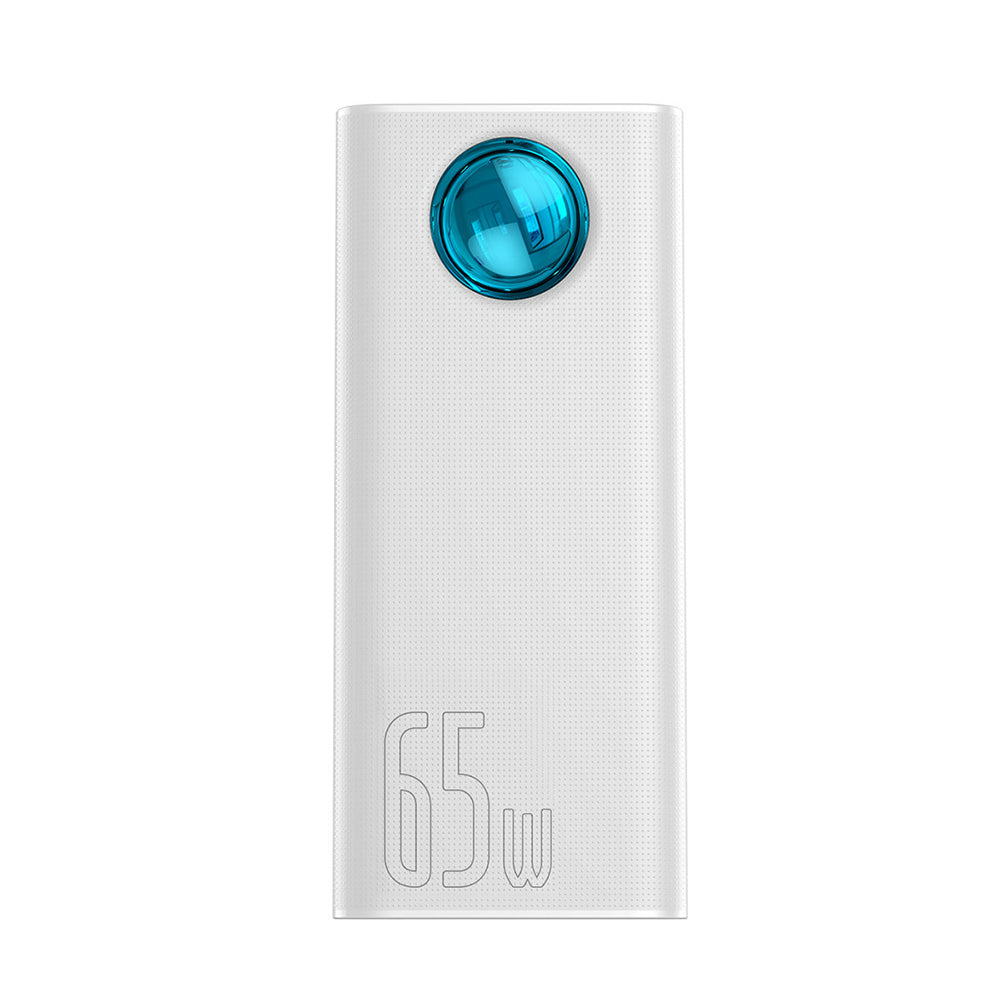 Extern batteri Baseus Amblight Digital Display, 30000mAh, 65W, QC + PD, 1 x USB-C - 4 x USB-A, Vit PPLG000102