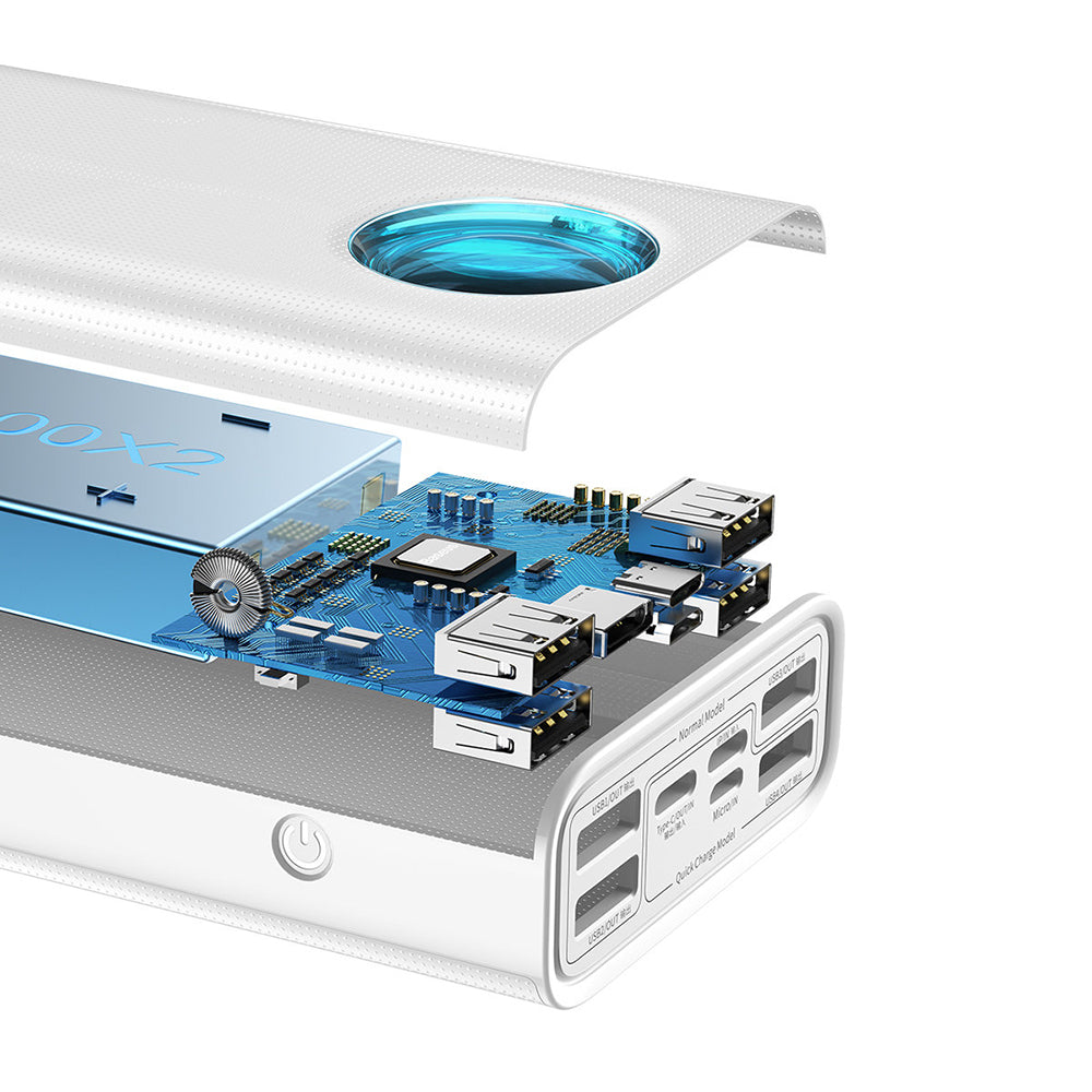 Extern batteri Baseus Amblight Digital Display, 30000mAh, 65W, QC + PD, 1 x USB-C - 4 x USB-A, Vit PPLG000102