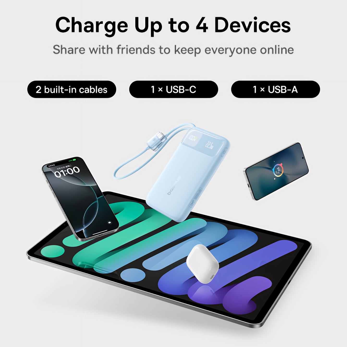 Externt batteri Baseus EnerFill FC11, 20000mAh, 22.5W, QC + PD, 1 x Lightning - 1 x USB-A - 2 x USB-C, Blå E0027S06