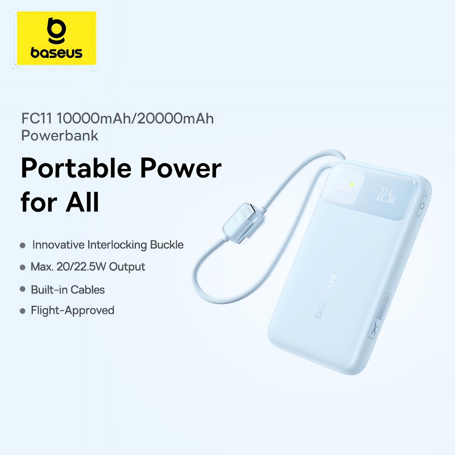 Externt batteri Baseus EnerFill FC11, 20000mAh, 22.5W, QC + PD, 1 x Lightning - 1 x USB-A - 2 x USB-C, Blå E0027S06