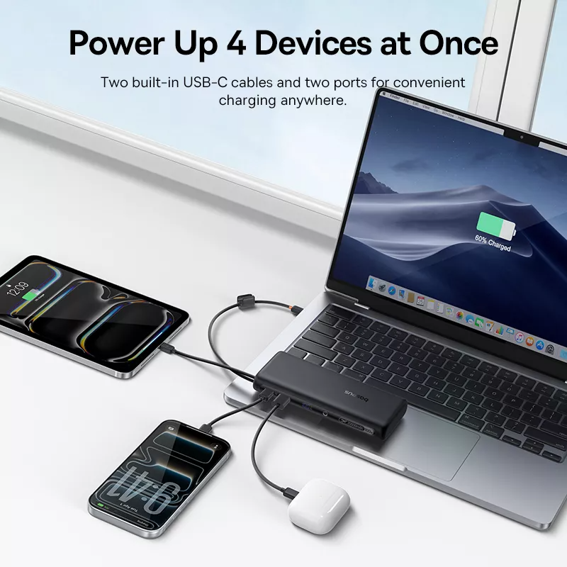 Extern batteri Baseus EnerFill FC41, 20000mAh, 100W, QC + PD, 1 x USB-A - 3 x USB-C, Svart E0028N03