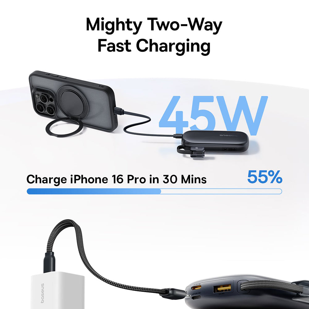 Extern batteri Baseus EnerFill FC21 Qpow 3 Ultra, 10000mAh, 45W, QC + PD, 1 x USB-A - 1 x USB-C, Blå E0027Q03