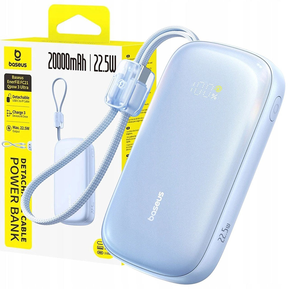 Extern batteri Baseus EnerFill FC21 Qpow 3 Ultra, 10000mAh, 45W, QC + PD, 1 x USB-A - 1 x USB-C, Blå E0027Q03