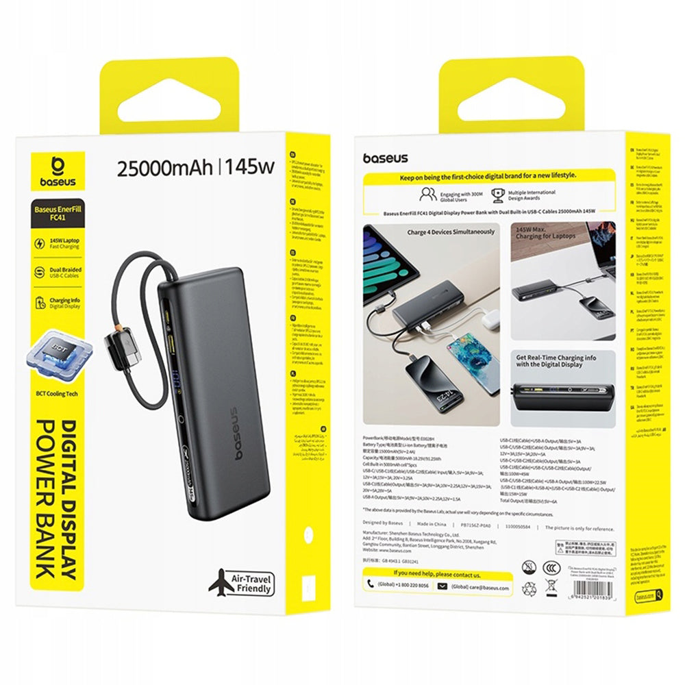 Externt Batteri Baseus EnerFill FC41, 25000mAh, 145W, QC + PD, 1 x USB-A - 3 x USB-C, Svart E0028H03