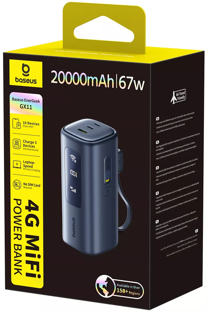 Extern batteri Baseus EnerGeek GX11, 20000mAh, 67W, QC + PD, 1 x USB-A - 2 x USB-C, Svart E0025701