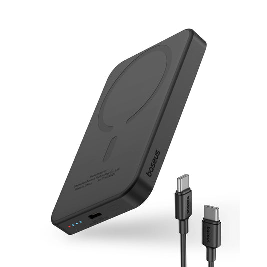 Baseus Magnetic Mini trådlöst externt batteri, 5000mAh, 20W, PD + FQI, 1 x QI - 1 x USB-C, Svart P10022107113113-00