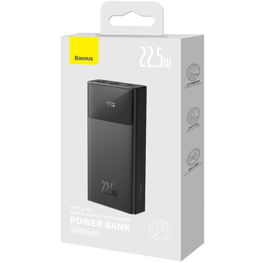 Extern batteri Baseus Star Lord, 20000mAh, 22.5W, QC + PD, 1 x USB-C - 2 x USB-A, Svart PPXJ080001