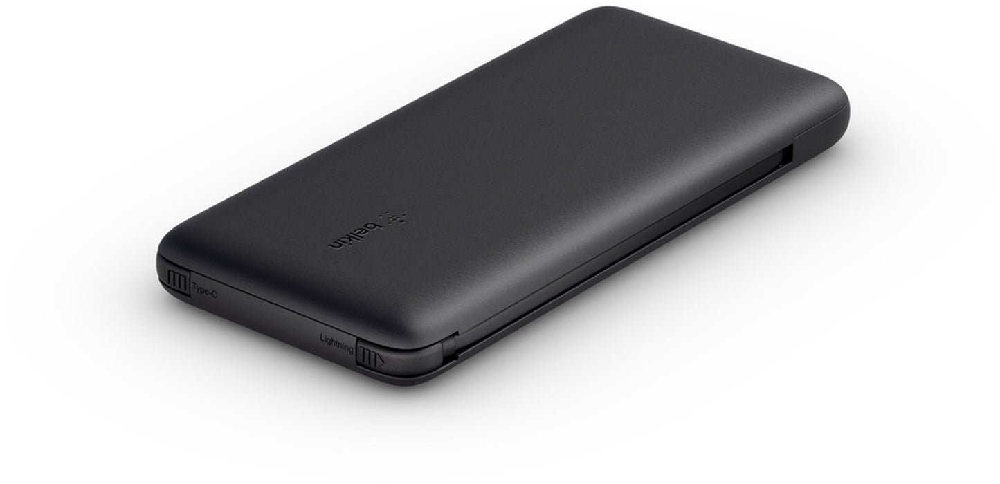 Belkin BoostCharge Plus Extern Batteri, 10000mAh, 23W, QC + PD, 1 x Lightning - 2 x USB-C, Svart BPB006btBLK