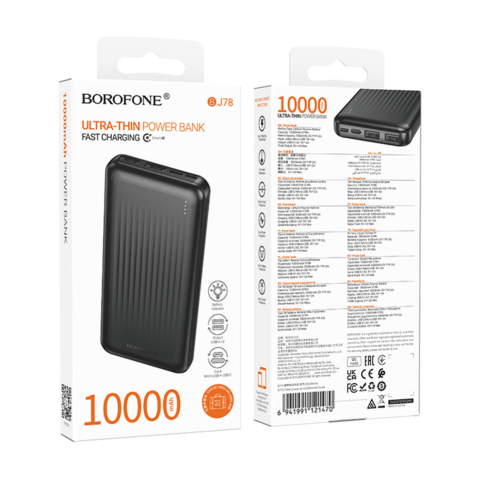 Extern batteri Borofone BJ78 Clever, 10000mAh, 10W, 2 x USB-A, Svart