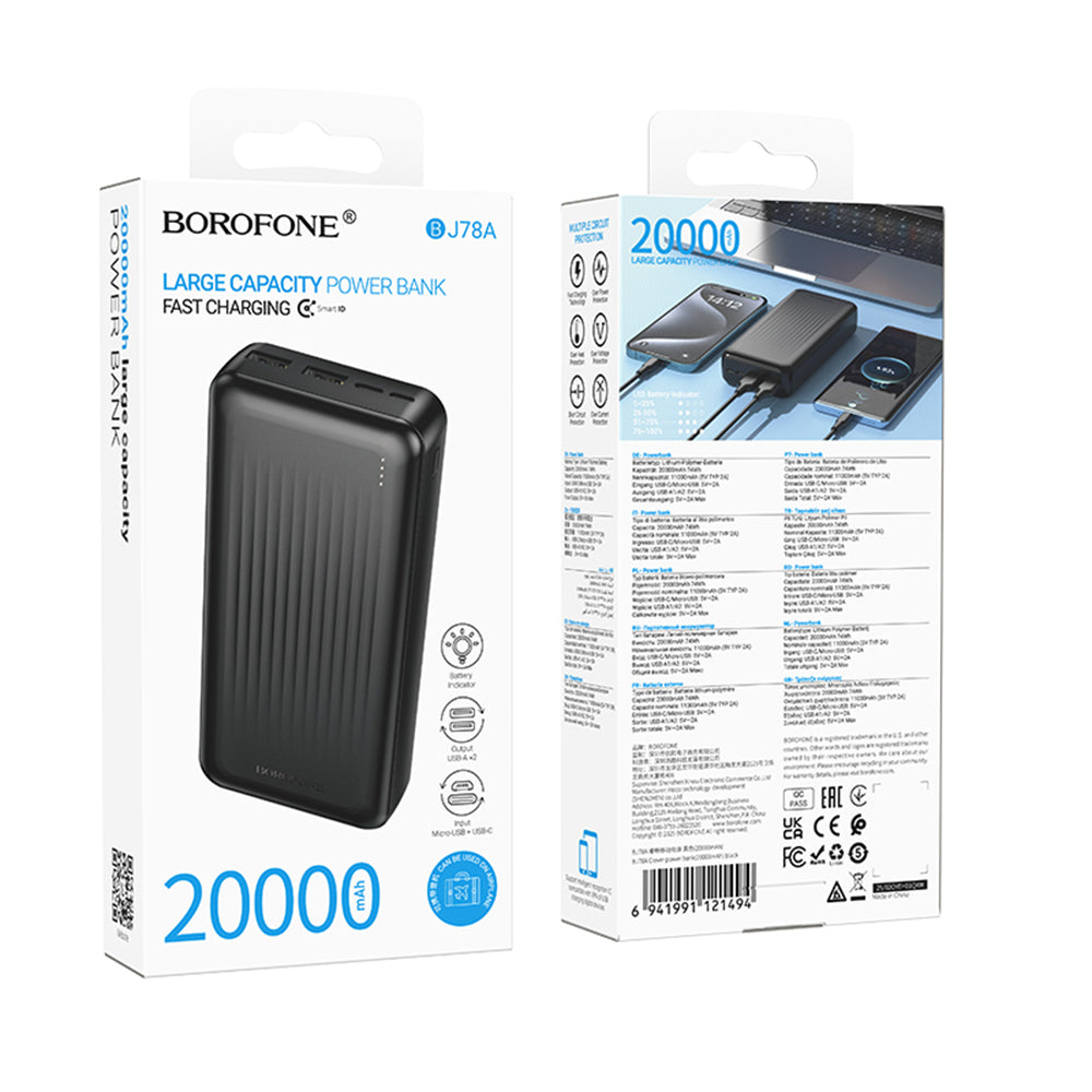 Extern batteri Borofone BJ78A Clever, 20000mAh, 10W, 2 x USB-A, Svart
