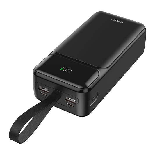 Extern batteri BWOO BO-P66, 30000mAh, 65W, QC + PD, 1 x USB-C - 2 x USB-A, Svart
