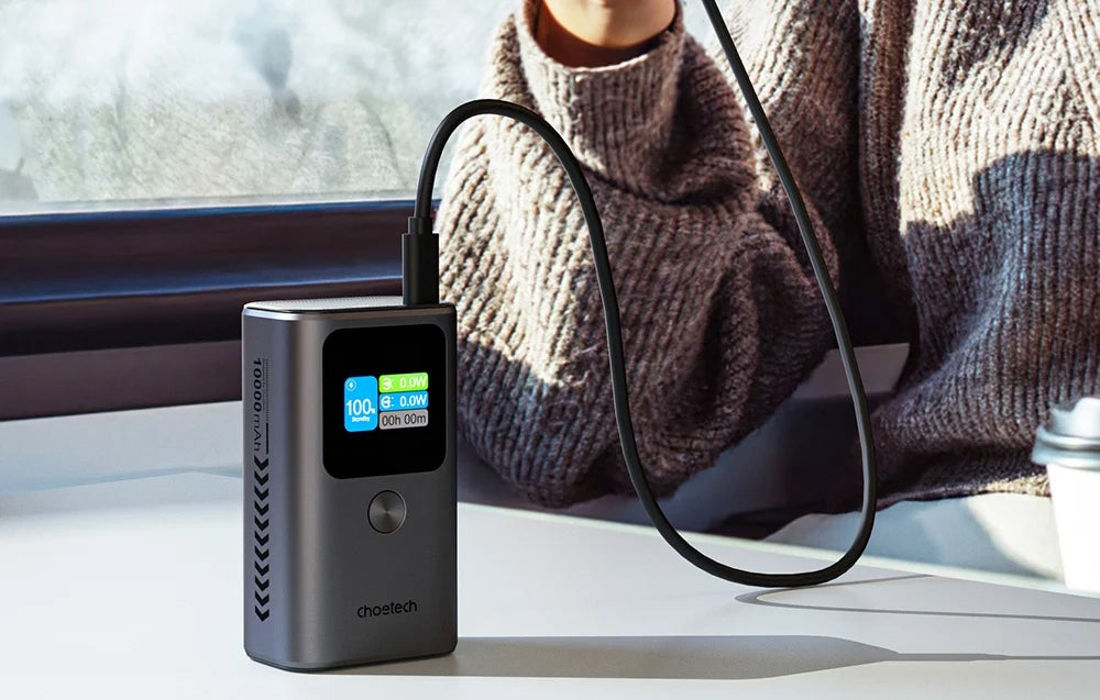 Extern batteri Choetech B701, 10000mAh, 30W, QC + PD, 1 x USB-A - 2 x USB-C, Svart