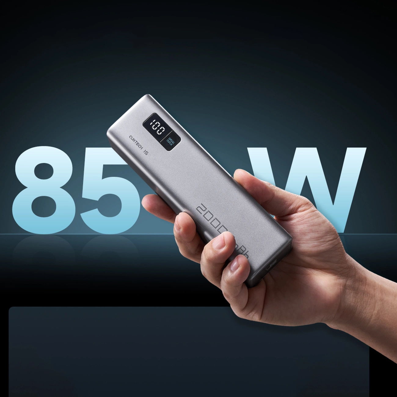 Cuktech External Battery, 20000mAh, 100W, QC + PD, 1 x USB-A - 2 x USB-C, Gray CUKP200XGLGR