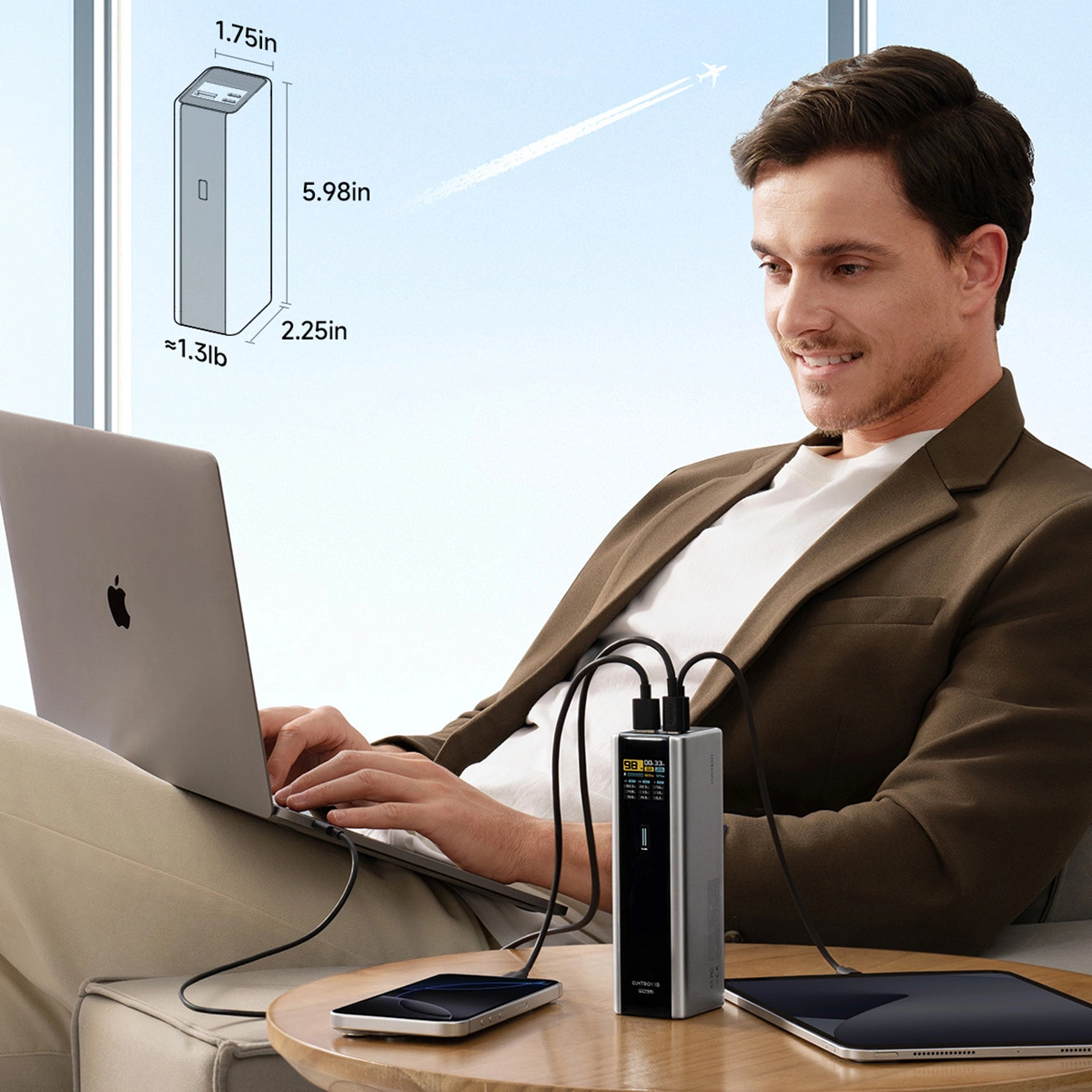 Extern batteri Cuktech, 20000mAh, 210W, QC + PD, 1 x USB-A - 2 x USB-C, Grå CKPB200UGLGR
