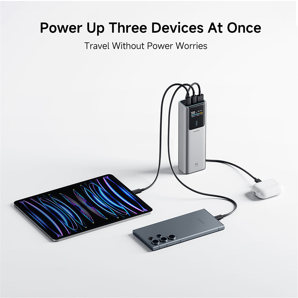 Extern batteri Cuktech PB150P, 15000mAh, 120W, QC + PD, 1 x USB-A - 2 x USB-C, Grå CKPB150POSGR