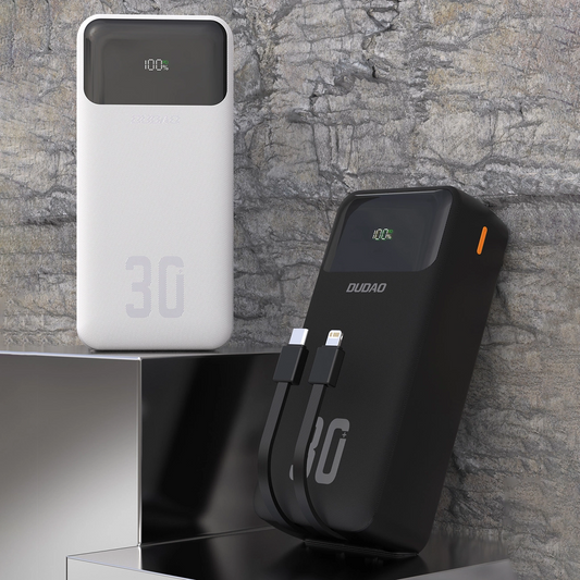 Dudao K15MAX Extern Batteri, 30000mAh, 22.5W, QC + PD, 1 x USB-A - 2 x Lightning - 2 x USB-C, Svart