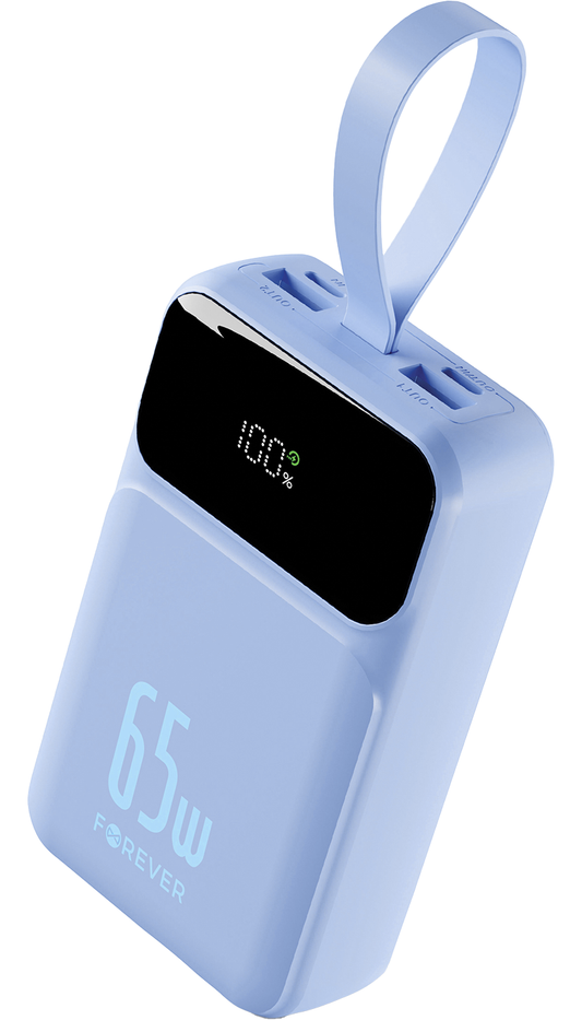 Extern batteri Forever Vibe-TB65, 20000mAh, 65W, QC + PD, 2 x USB-A - 2 x USB-C, Blå