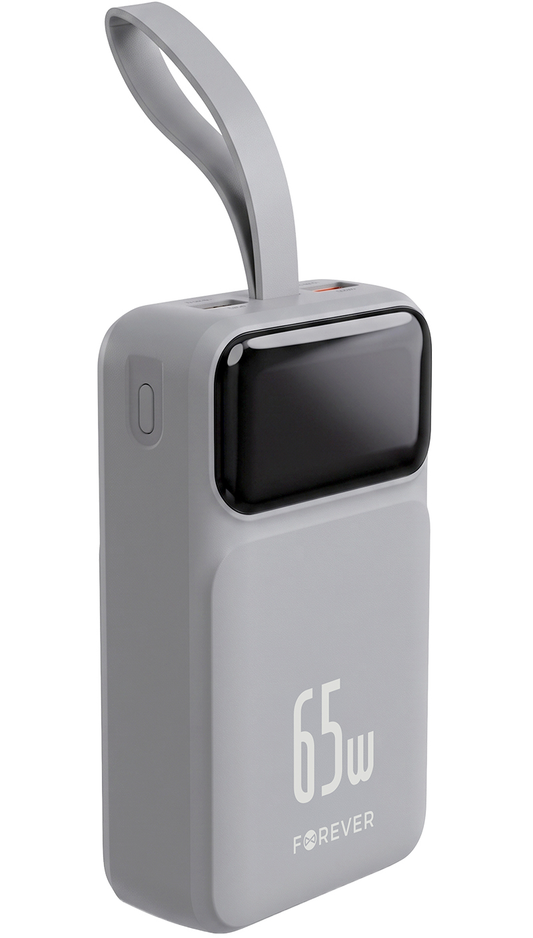 Extern batteri Forever Vibe-TB65, 20000mAh, 65W, QC + PD, 2 x USB-A - 2 x USB-C, Grå