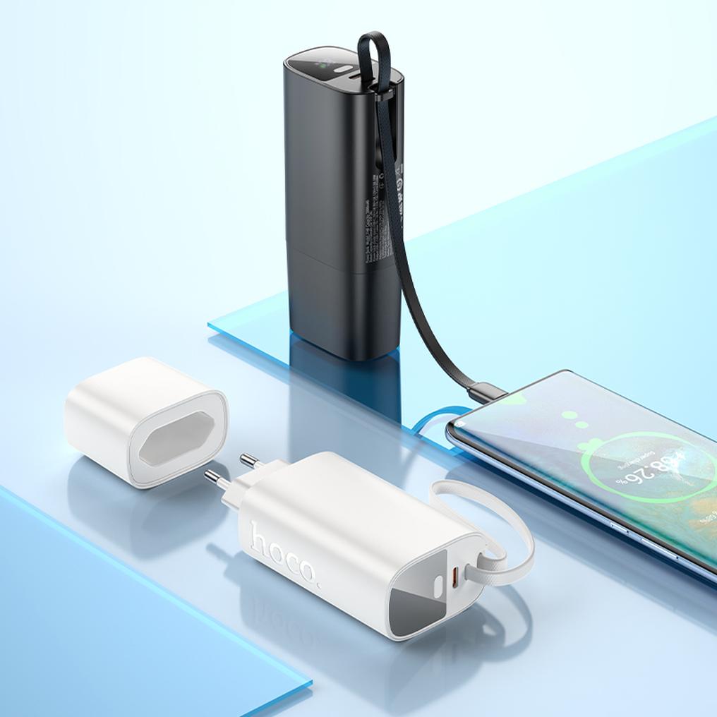 HOCO J148 2-i-1 powerbank, 5000 mAh, 20 W, PD, 2 x USB-C, vit