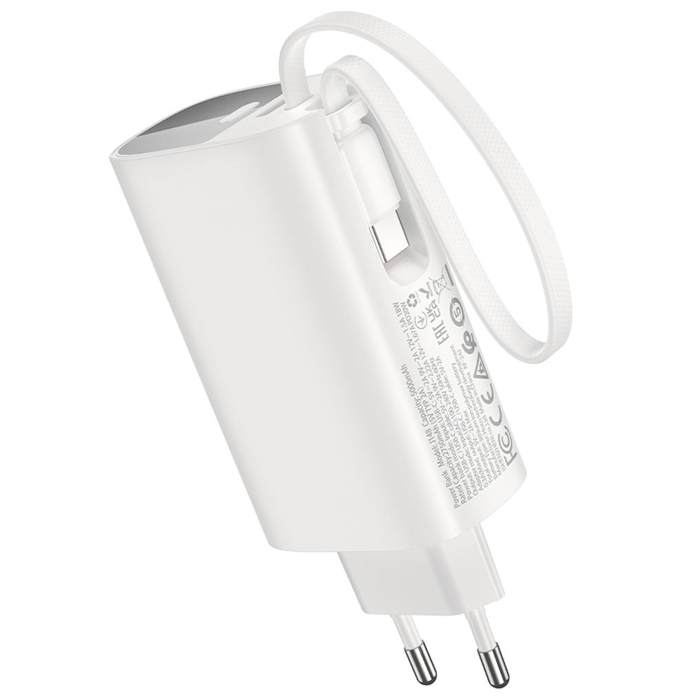 HOCO J148 2-i-1 powerbank, 5000 mAh, 20 W, PD, 2 x USB-C, vit