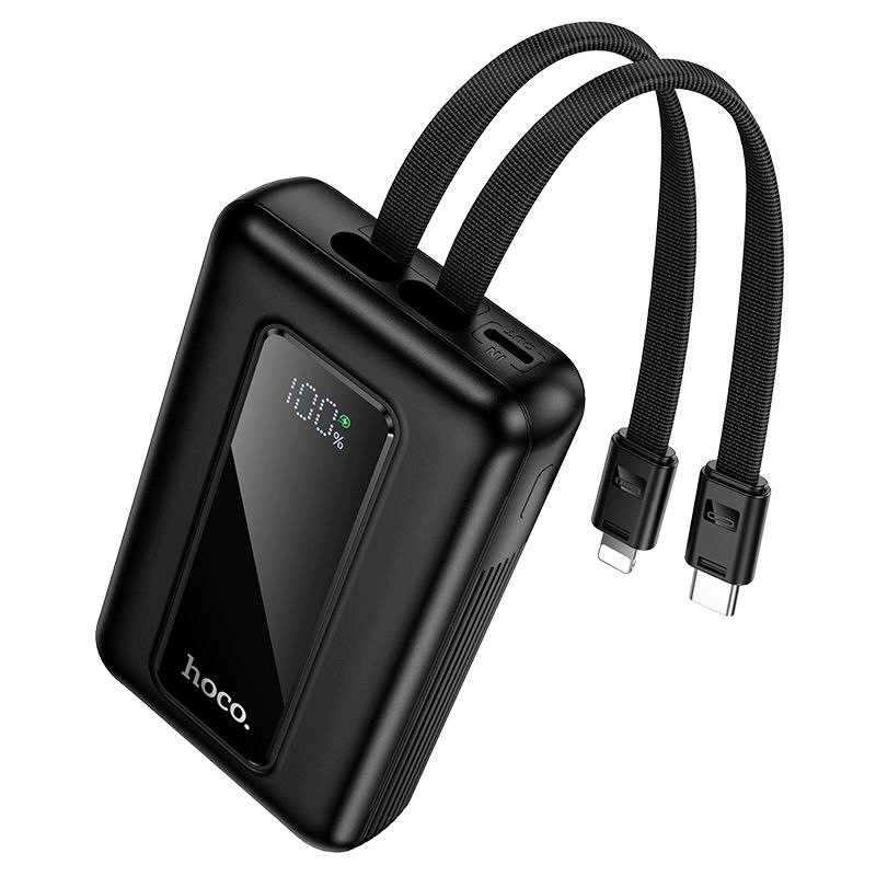 Extern batteri HOCO J162, 10000mAh, 22,5W, QC + PD, 1 x Lightning - 1 x USB-A - 2 x USB-C, Svart