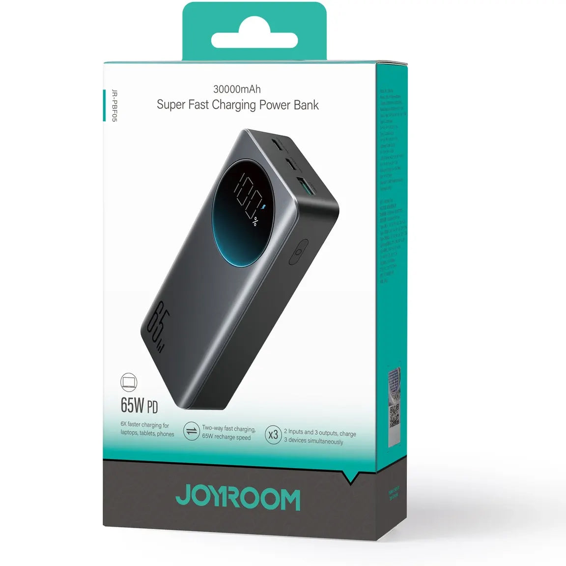Extern batteri Joyroom JR-PBF05, 30000mAh, 65W, QC + PD, 1 x USB-A - 2 x USB-C, Svart