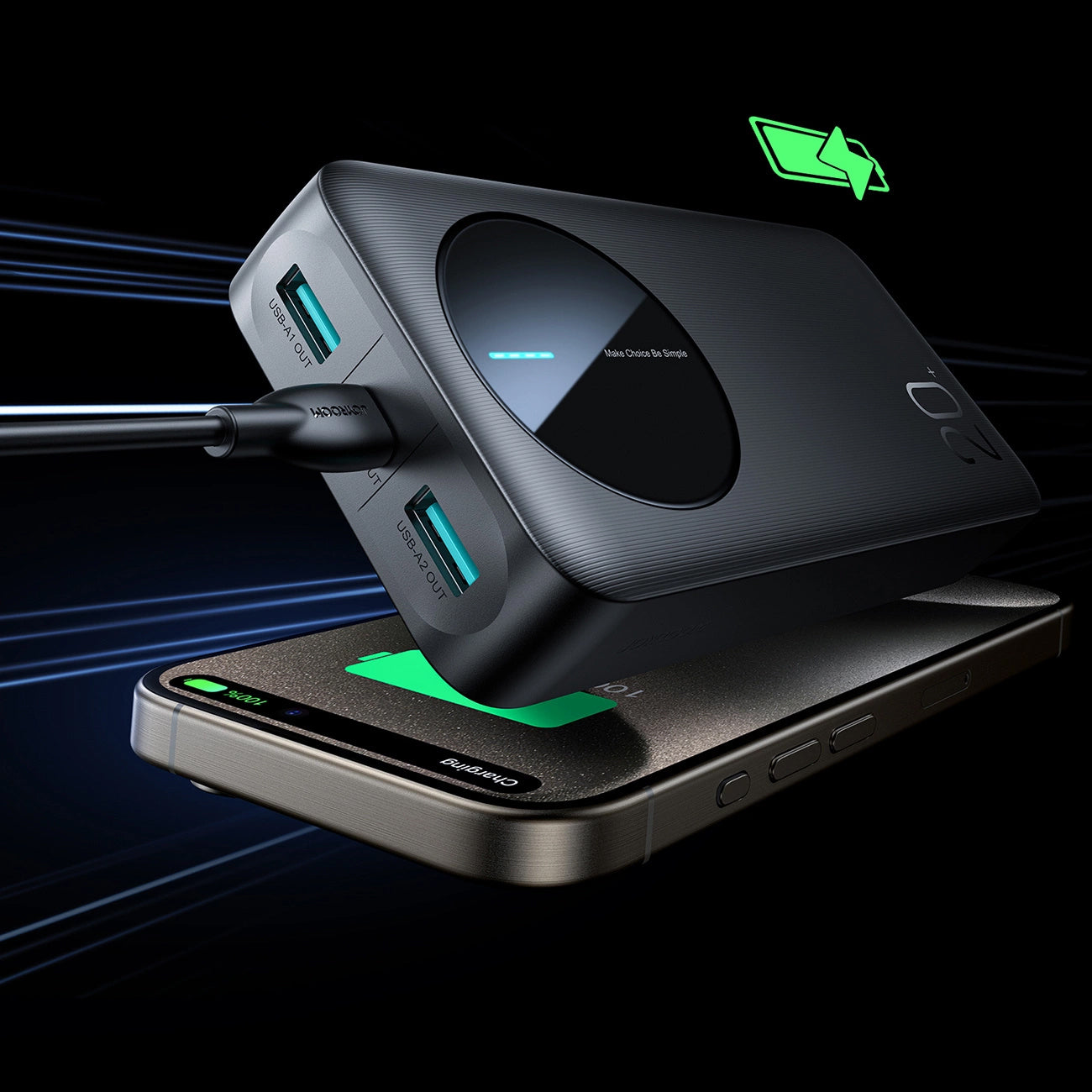 Extern batteri Joyroom JR-PBF14, 20000mAh, 12W, 1 x USB-C - 2 x USB-A, Svart