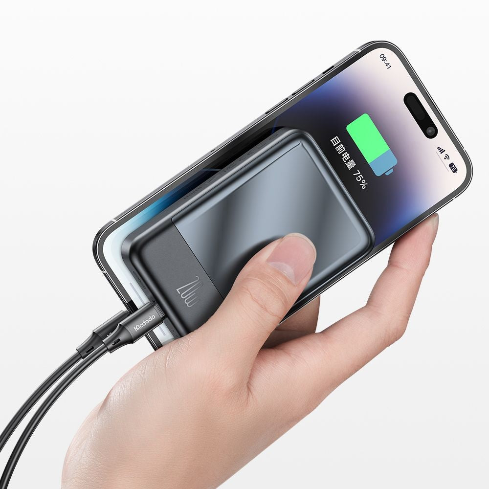 Trådlös Extern Batteri McDodo MC-4261 Ambilight, 10000mAh, 20W, PD + FQI, 1 x QI - 1 x USB-C, Svart