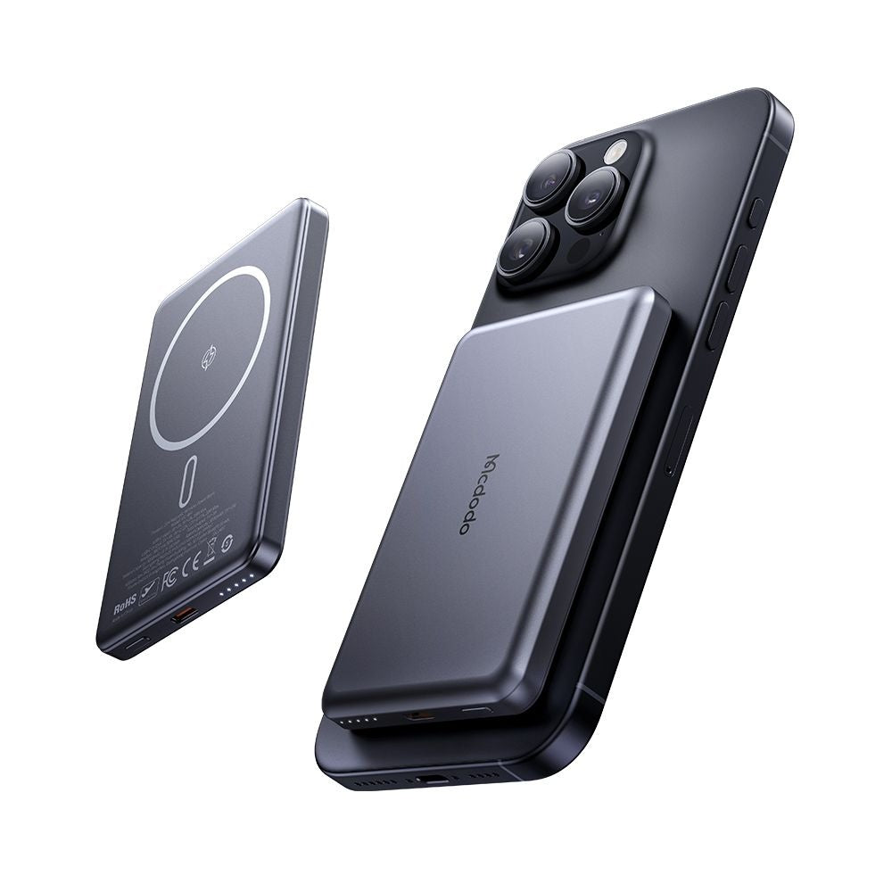 Extern trådlös batteri McDodo MC-4641 Meta, 5000mAh, 20W, PD + FQI, 1 x QI - 1 x USB-C, Svart