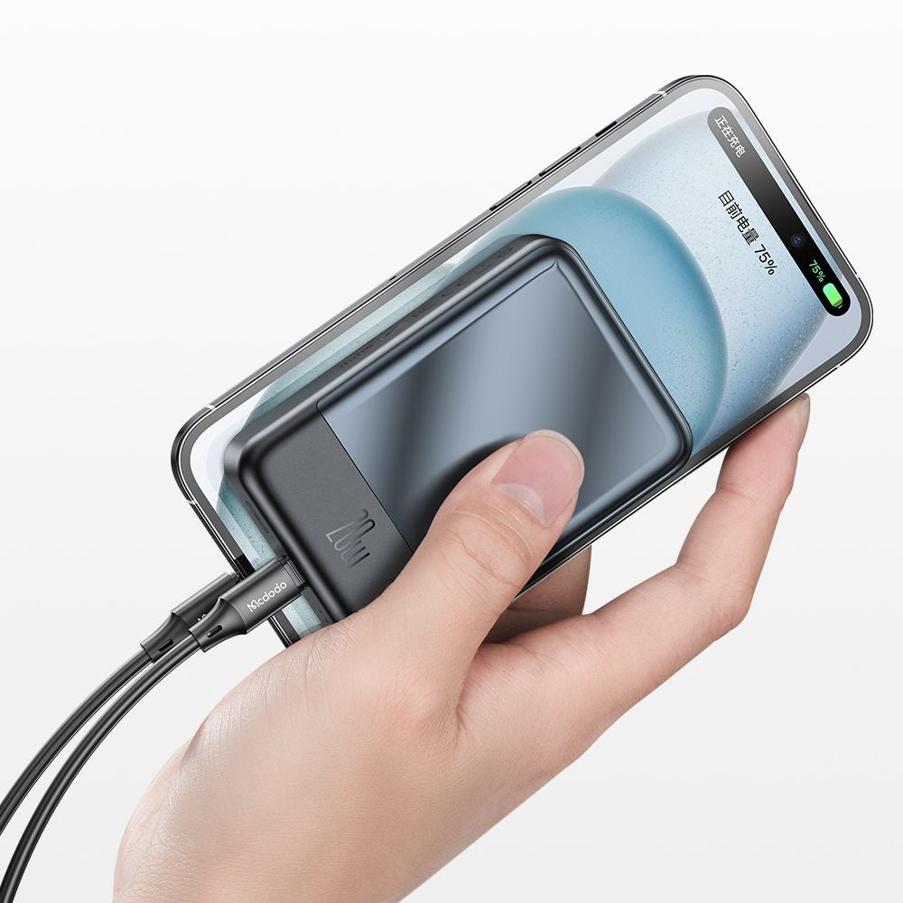 Trådlös Extern Batteri McDodo MC-5021 Ambilight, 20000mAh, 20W, PD + FQI, 1 x QI - 1 x USB-C, Svart