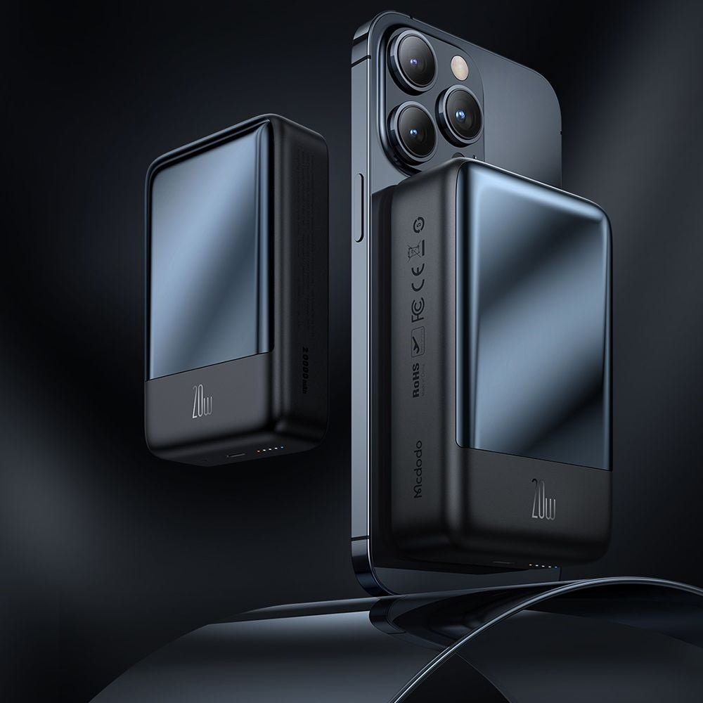 Trådlös Extern Batteri McDodo MC-5021 Ambilight, 20000mAh, 20W, PD + FQI, 1 x QI - 1 x USB-C, Svart