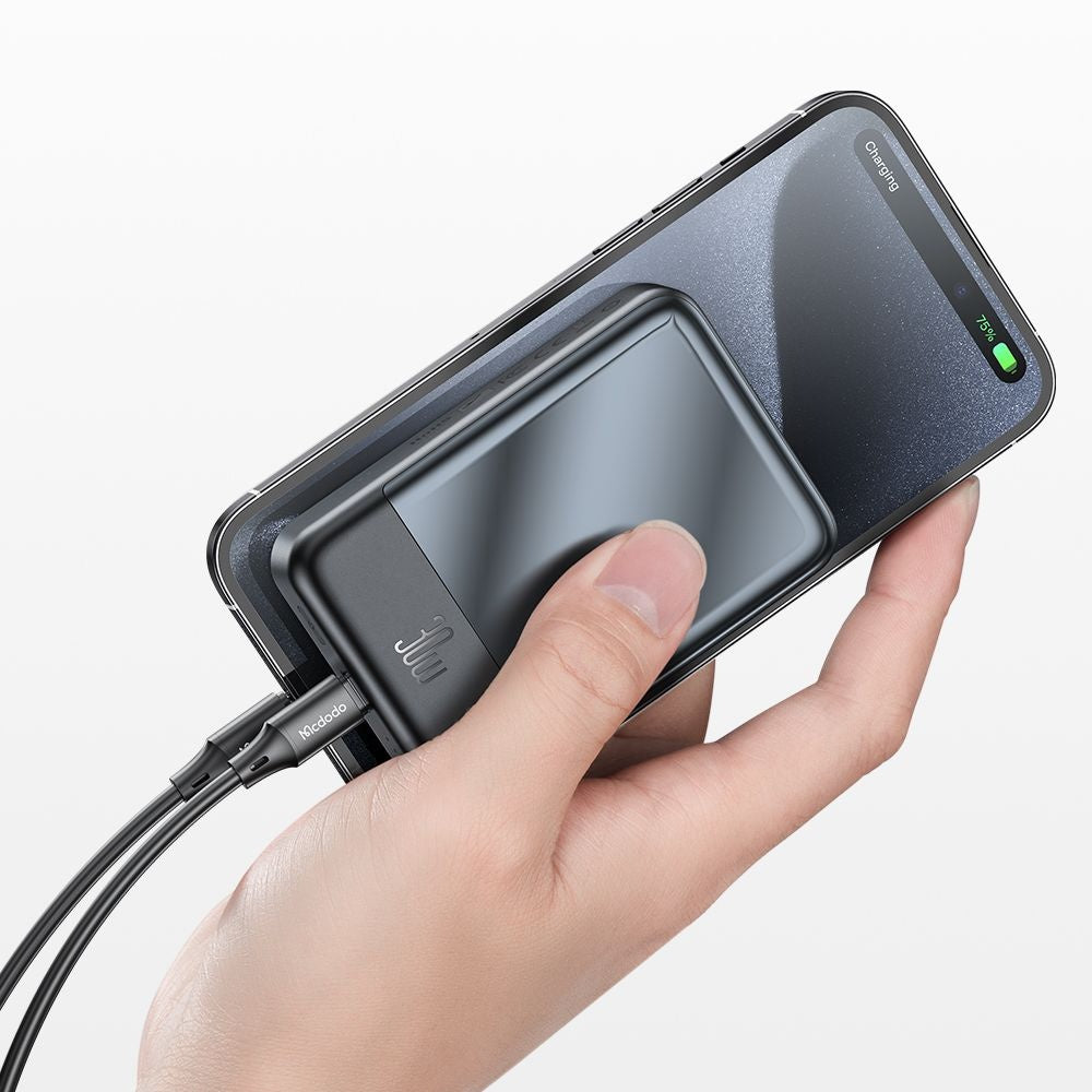 Trådlös Extern Batteri McDodo MC-5931 Ambilight, 10000mAh, 30W, PD + FQI, 1 x QI - 1 x USB-C, Svart