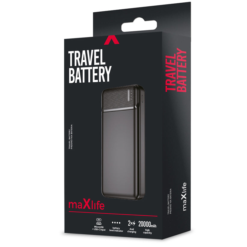 Extern batteri MaXlife MXPB-01, 20000mAh, 12W, 2 x USB-A, Svart