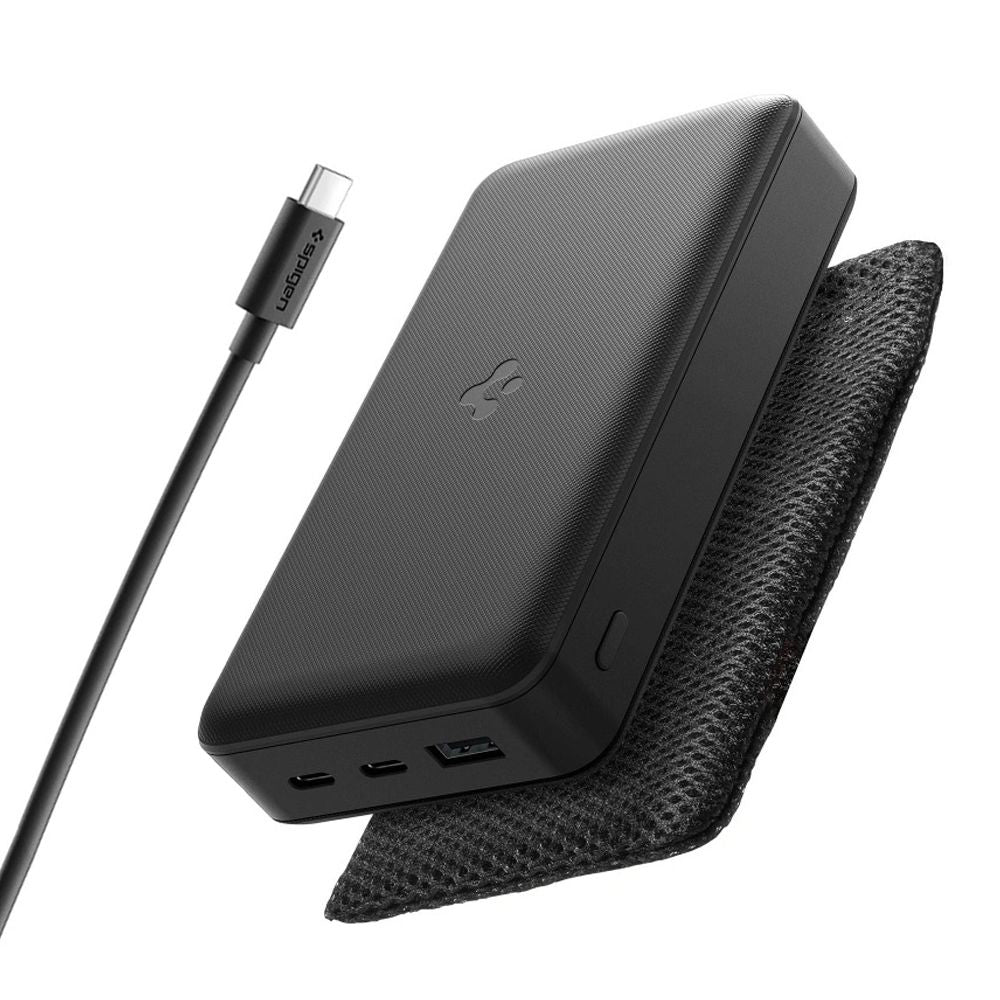Extern batteri Spigen, 20000mAh, 30W, QC + PD, 1 x USB-A - 2 x USB-C, Svart ABA09433