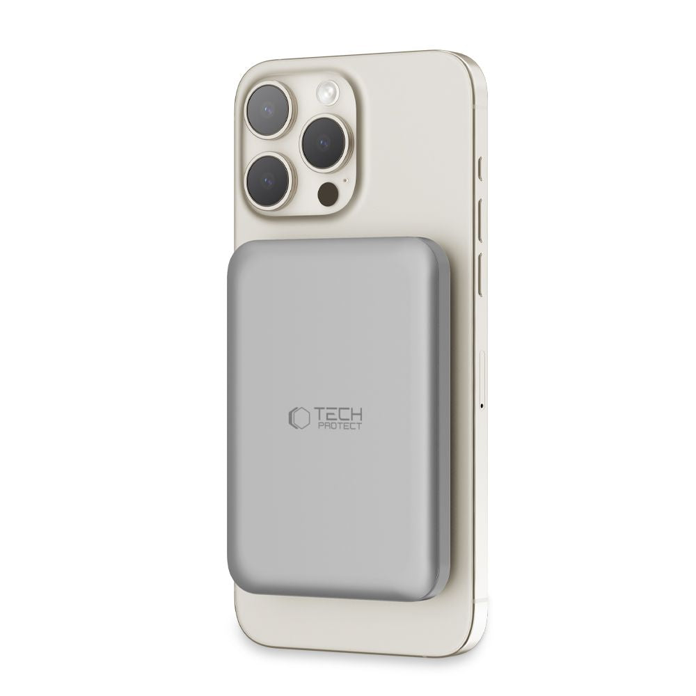 Tech-Protect PB10 LifeMag Trådlöst externt batteri, 5000mAh, 15W, PD + FQI, 1 x QI - 1 x USB-C, Grå
