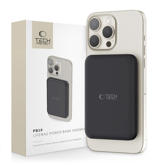 Tech-Protect PB10 LifeMag Trådlöst externt batteri, 5000mAh, 15W, PD + FQI, 1 x QI - 1 x USB-C, Svart