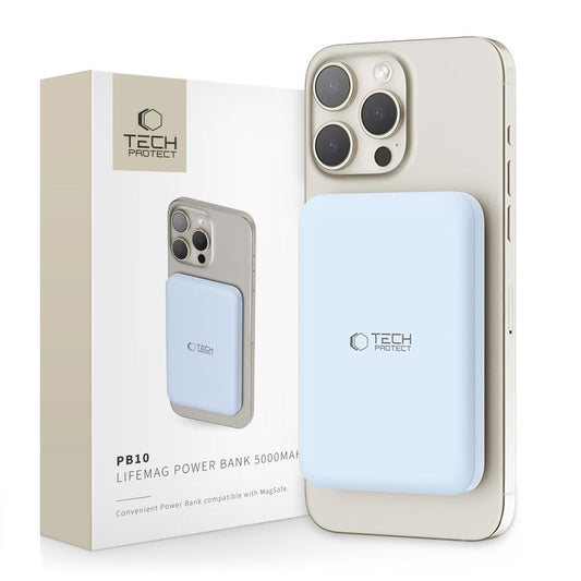 Externt trådlöst batteri Tech-Protect PB10 LifeMag, 5000mAh, 15W, PD + FQI, 1 x QI - 1 x USB-C, Blå