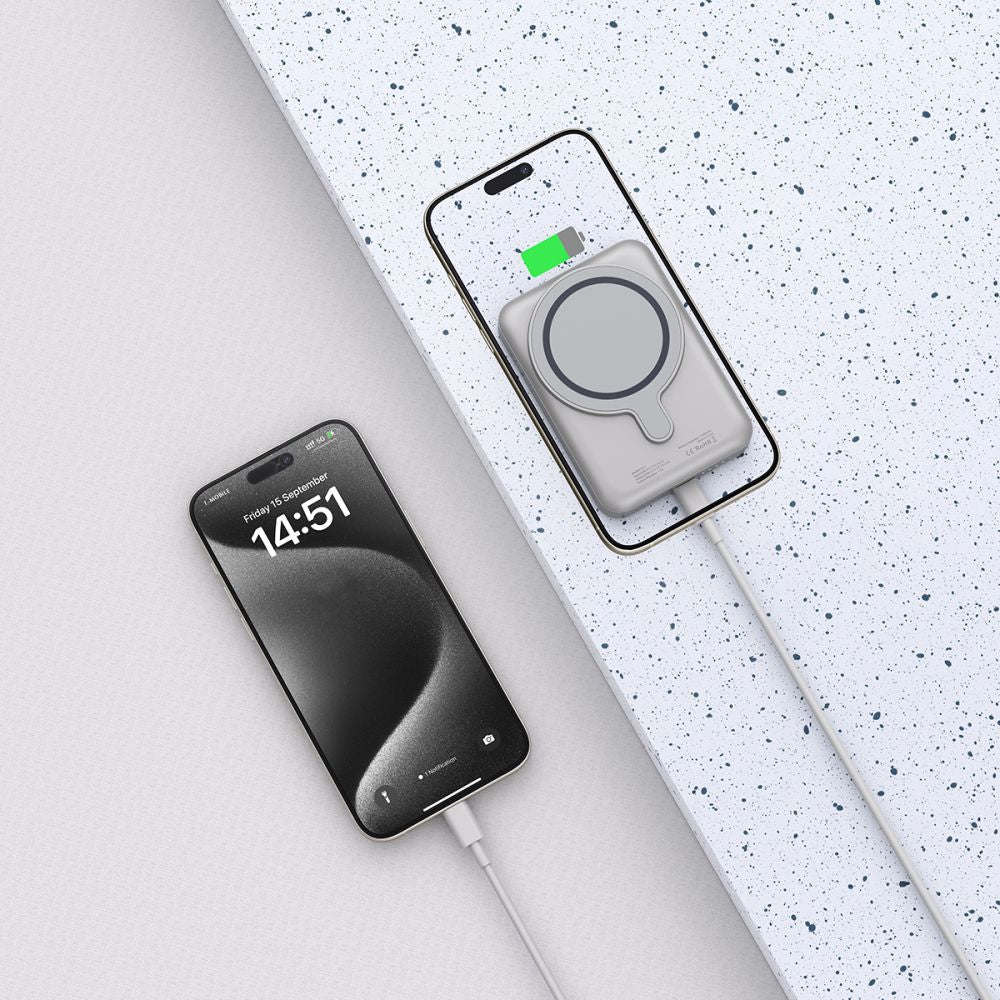 Externt trådlöst batteri Tech-Protect PB11 LifeMag, 10000mAh, 15W, PD + FQI, 1 x QI - 1 x USB-C, Grå