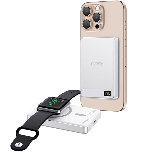 Externt trådlöst batteri Tech-Protect PB33 LifeMag, 5000mAh, 15W, FQI, 1 x QI - 1 x USB-C, Grå